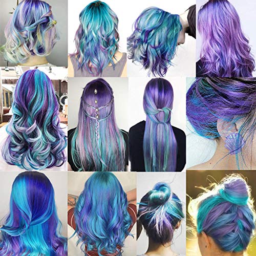 SARARHY 10 Pcs Clip-in Colored Hair Extensions 20 Inches Lavender Teal