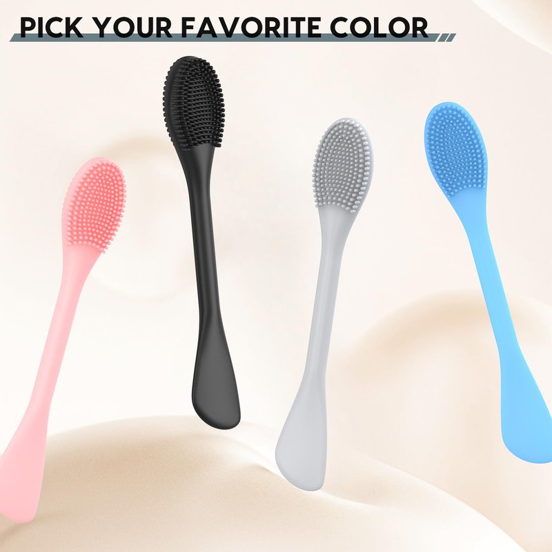 Silicone Facial Cleansing Brush - 2PC Double Ended Exfoliator for Deep Pore Cleaning, Blackhead Removal & Makeup Application - Soft, Hygienic & Waterproof Face Scrubber Massager(Black+Gray)
