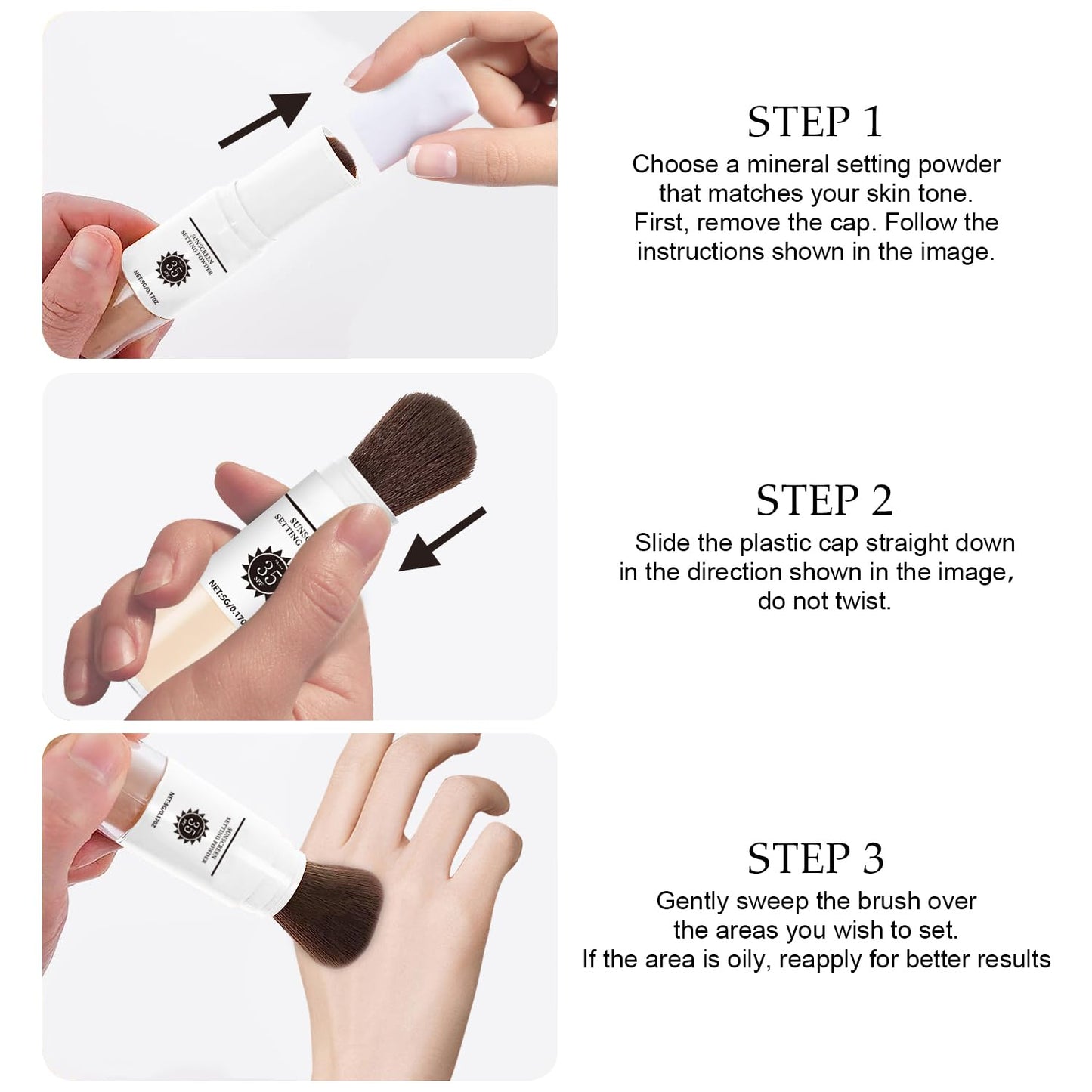 Sunscreen Setting Powder SPF 35, Mineral Brush Powder for Face and Scalp, Oil Control Natural Matte Finish Loose Powder Translucent Lasting Lightweight Breathable for All Skin (#01 Translucent)
