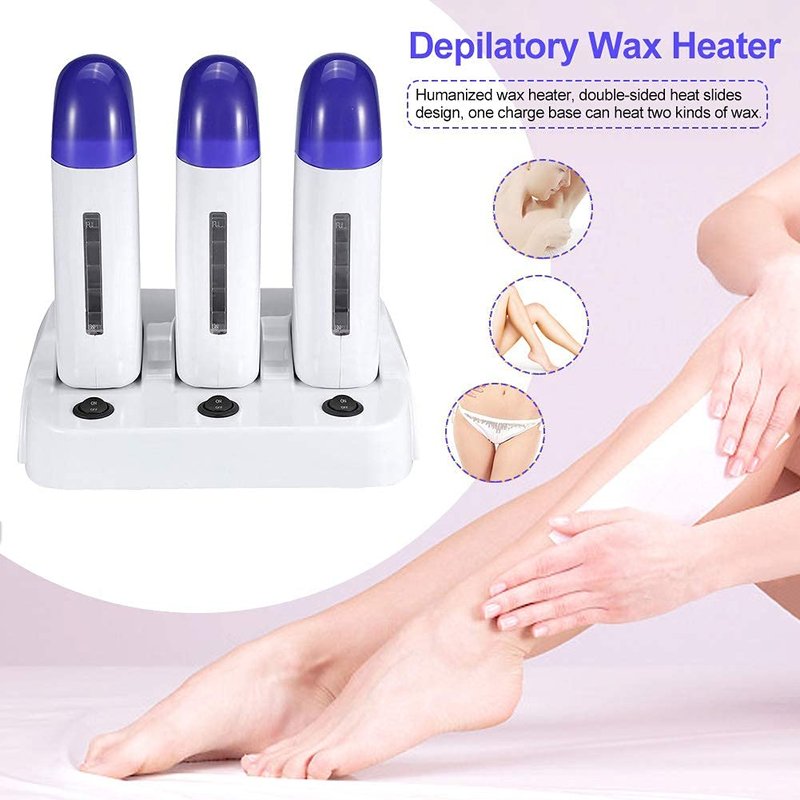 Nynelly Portable Triple Depilatory Roll on Wax Warmer with Heater Base for Women Men Hair leg,Armpit,Bikini