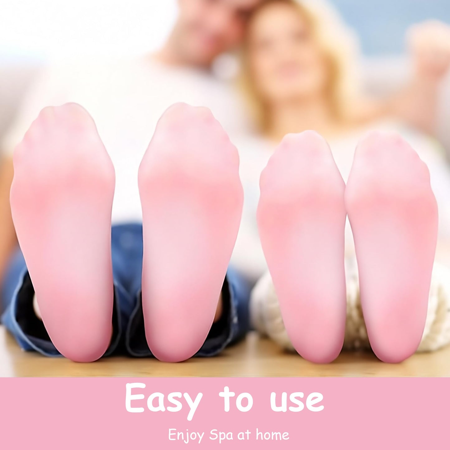 2 Pairs Pink Silicone Socks for Dry Cracked Feet Womens Moisturizing Foot Socks Fits Up to Size 10