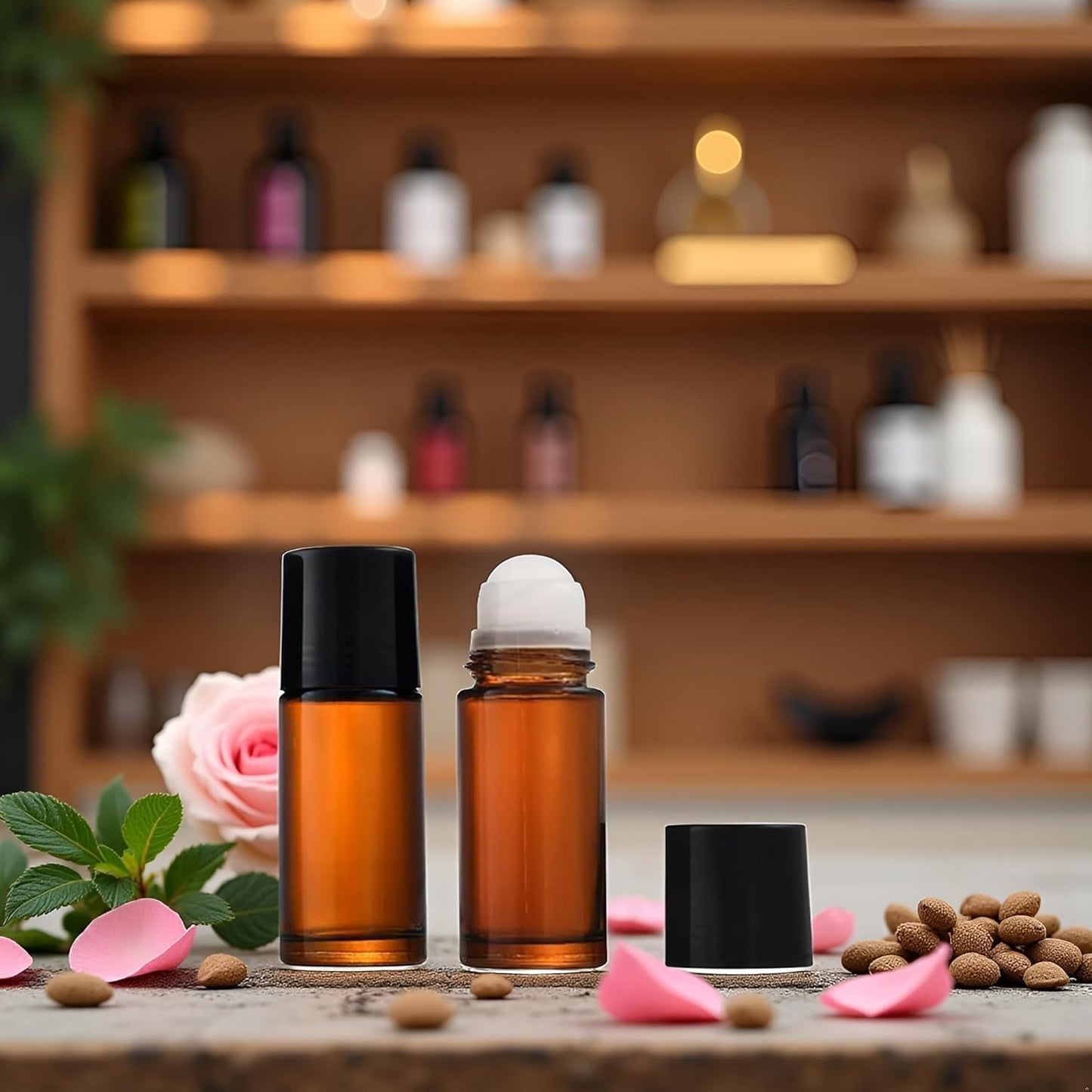 YuanHolumid 2Pcs Brown 30ml Glass Essential Oil Roller Bottles Refillable Roll on Bottles Empty Deodorant Bottle Containers Rollerball for Fragrance Roller