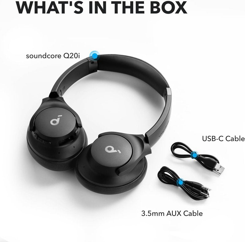 Soundcore by Anker Q20i Hybrid Active Noise Cancelling Headphones, Wireless Over-Ear Bluetooth, 40H Long ANC Playtime, Hi-Res Audio, Big Bass, Customize via an App, Transparency Mode (Black)