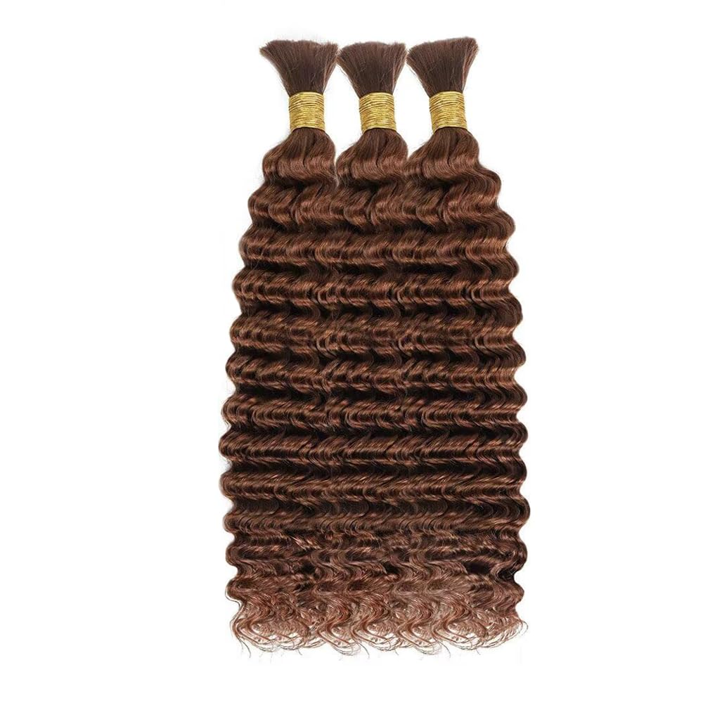 32 32 32 Inch DiexrLamx Light Brown Human Braiding Hair Deep Wave Bulk #30 Auburn No Weft Curly Braiding Hair for Boho Braids 150g 3 Bundles/Pack