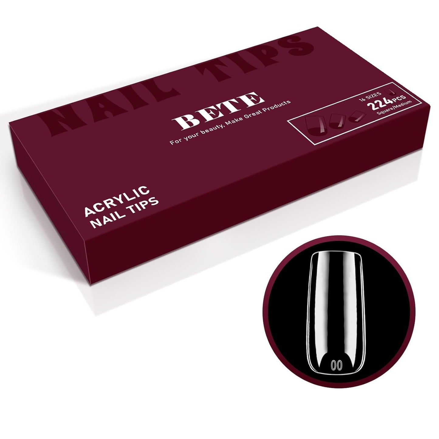 Medium Almond Clear Acrylic Nail Tips - 224 Pcs in 16 Sizes | Pre-Shaped Strong Press-On Nails for DIY Manicure