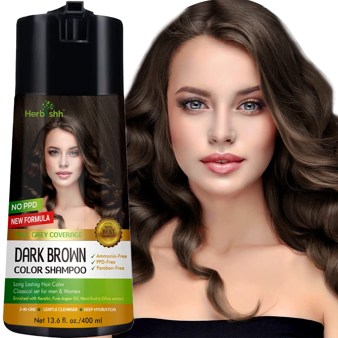 Herbishh Hair Color Shampoo for Gray Hair - Keratin-Enriched Formula for Full Coverage | Black (400ml)