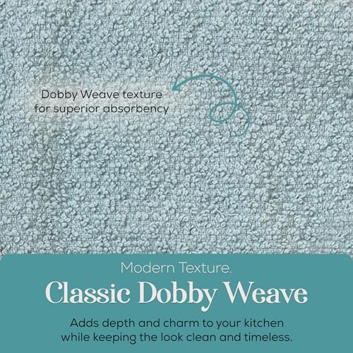 MosJos Cotton Kitchen Towels - Blue & White Stitched Design, 4-Pack, Super Absorbent 18x28