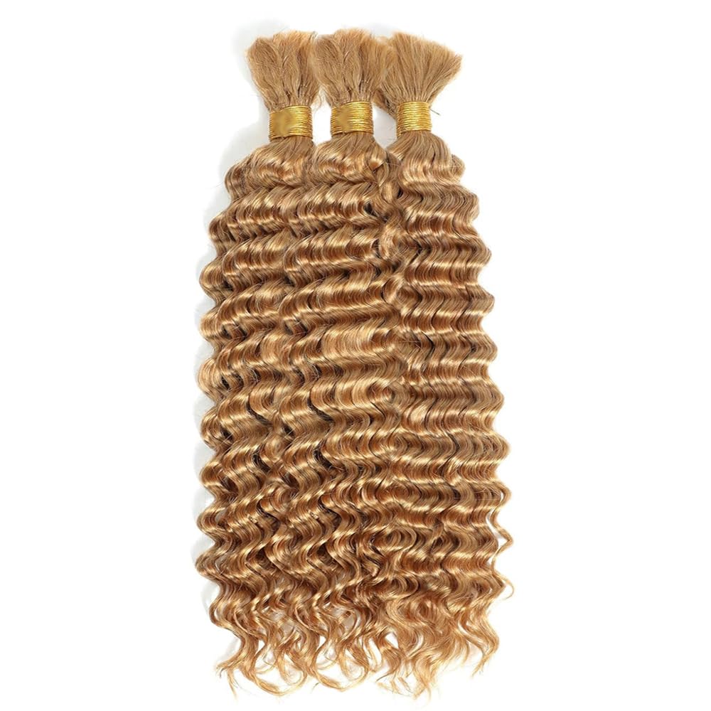 #27 Blonde Braiding Human Hair for Boho Braids Hair, 20 20 20 Inch 150g 3Pcs,Honey Blonde Water Wave Bulk Human Hair for Braiding Curly Knotless Hair Extensions,Color 27 Remy Braiding Hair