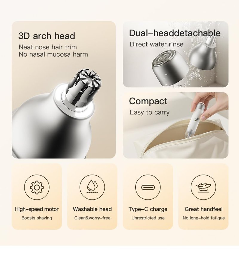 Nose Hair Trimmer for Men & Women, 2 in 1 Electric Nose and Ear Hair Trimmers Ear & Eyebrow Grooming Kit Face Clipper with Powerful Motor and Dual-Edge Blades Waterproof, Portable Travel Size (White)