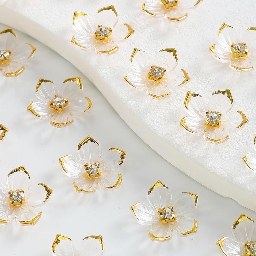 50Pcs 23mm Transparent Flower Shape with Artifical Rhinestone Patch Beads for DIY Jewelry Accessories