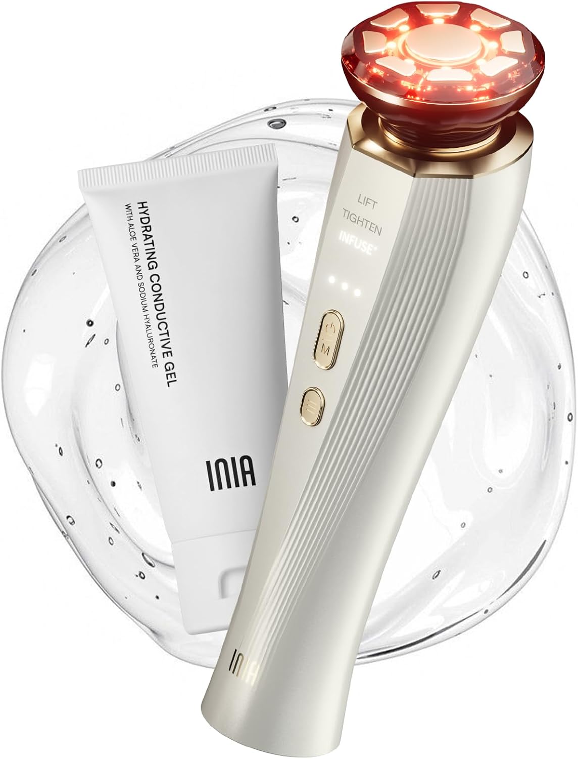 INIA 3-in-1 Red Light Therapy Device - Anti-Aging Face & Neck Tool for Puffiness & Skin Firming | Black