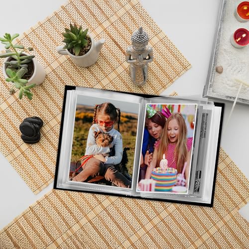 Performore 4x6 Photo Album - 2 Pack Small Black Albums with Customizable Cover