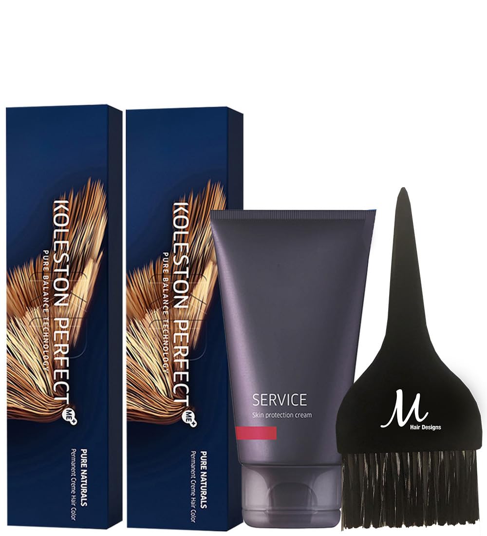 Koleston Perfect 7/0 Medium Blonde/Natural Permanent Hair Color (Pack of 2), Service Preguard Cream 2.53oz and Tint Brush – Professional Hair Dye Kit for Full Coverage and Scalp Protection