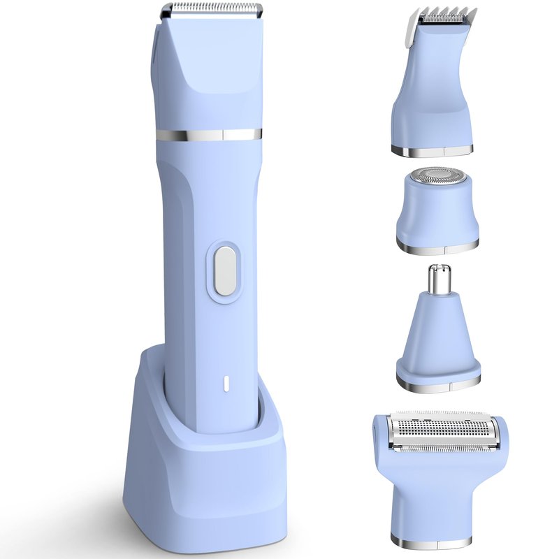 KINGTEE 5-in-1 Electric Bikini Trimmer for Women β IPX7 Waterproof Shaver, Cordless Body & Facial Razors for Women, Ceramic Blades, USB-C Rechargeable, Painless Hair Removal Kit (Blue)