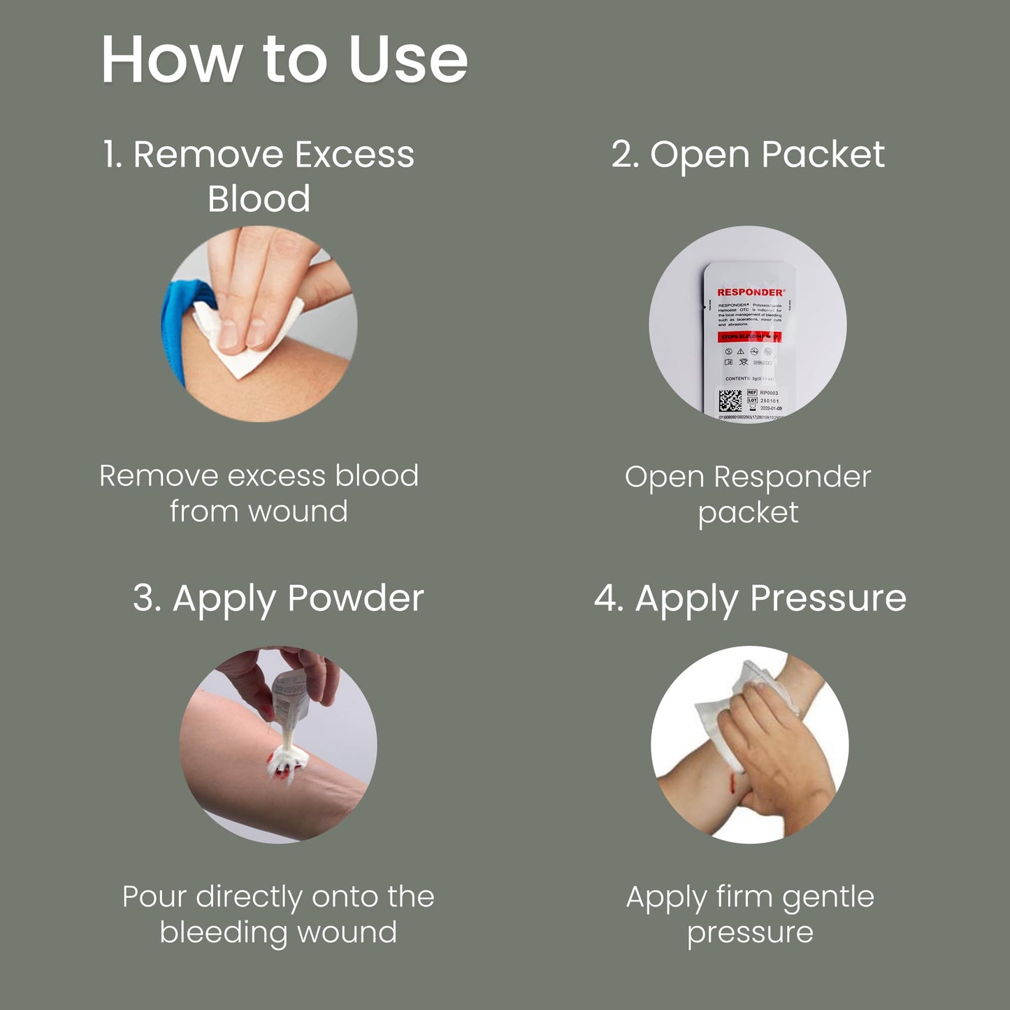 Responder First Aid Powder- FDA Cleared for Wound Care,Plant-Based,Instantly Stops Bleeding for Cuts, Scrapes and Survival Equipment