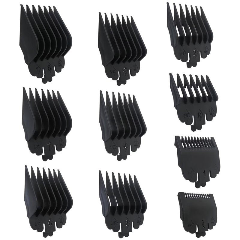 WELURE 10Pcs Hair Clipper Guards Cutting Combs for Limural K11S/Novah HCL-001/Surker K7S/K9C/K9S - Black