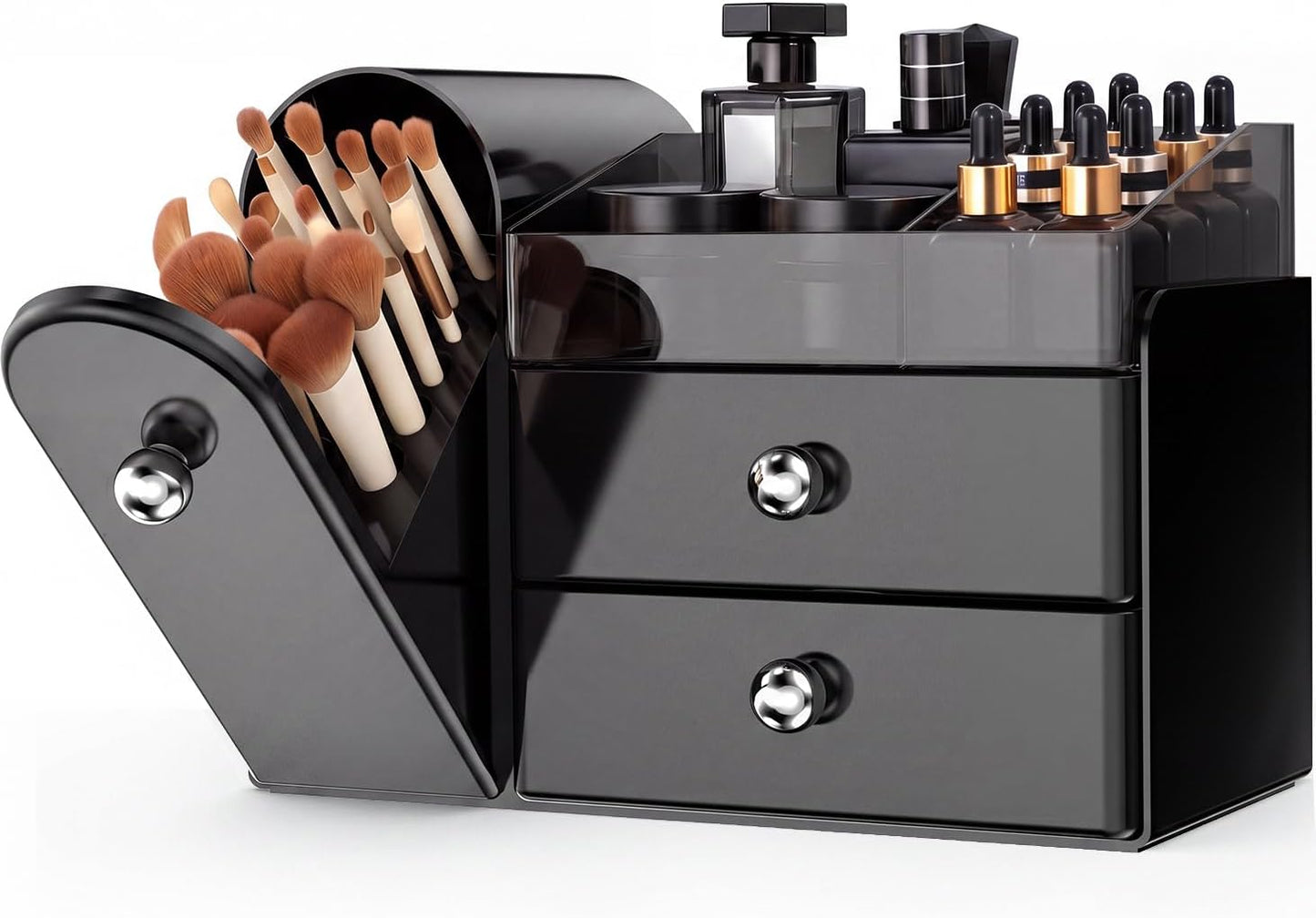 Makeup Organizer - Large Vanity Storage with Brush Holder & Drawers | Perfect for Skincare, Lipstick, Perfume, and Nail Polish
