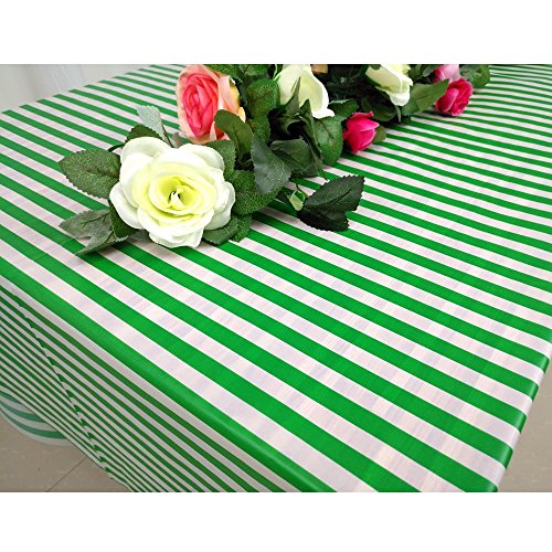 OOCC 2-Pack Disposable Plastic Table Covers - 54"x108" Green Stripes