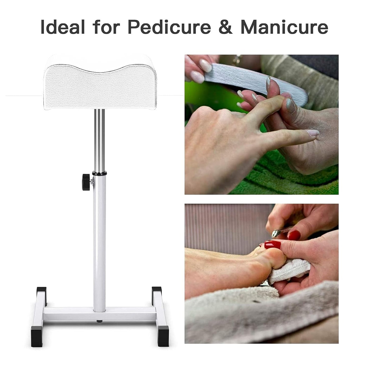 Adjustable Height Pedicure Stool - Comfortable Foot Rest for Home Salon | White