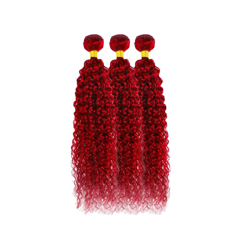 26 28 30 Inch Red Bundles Human Hair Wine Red Kinky Curly Bundle Peruvian Virgin Remy Hair 3 Bundles/150g Burgundy Bundle Double Weft Soft Hair Extensions