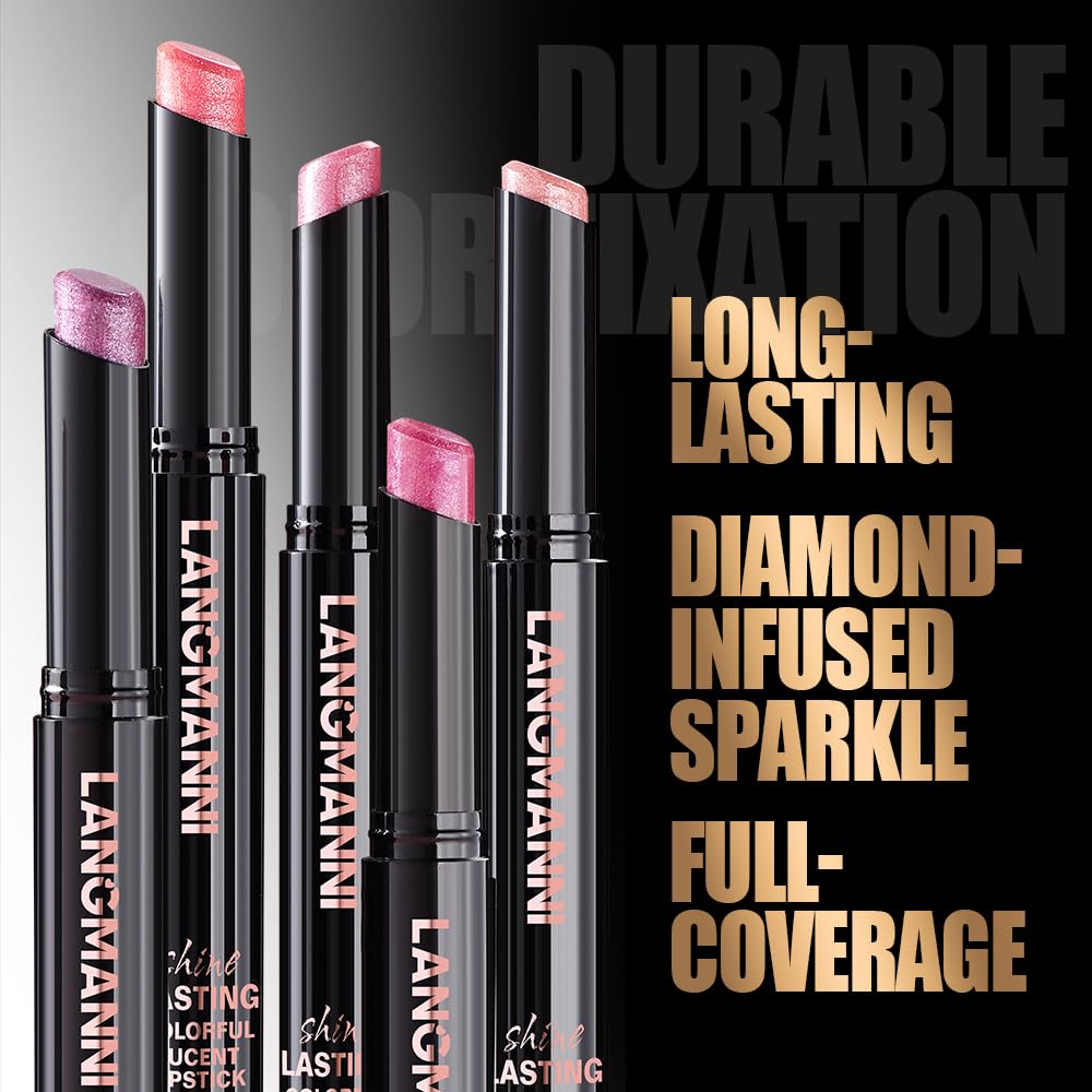 Shimmer Lipstick Set - 10 Colors with Fine Glitter | Long-Wearing & Moisturizing Shades for Daily Wear