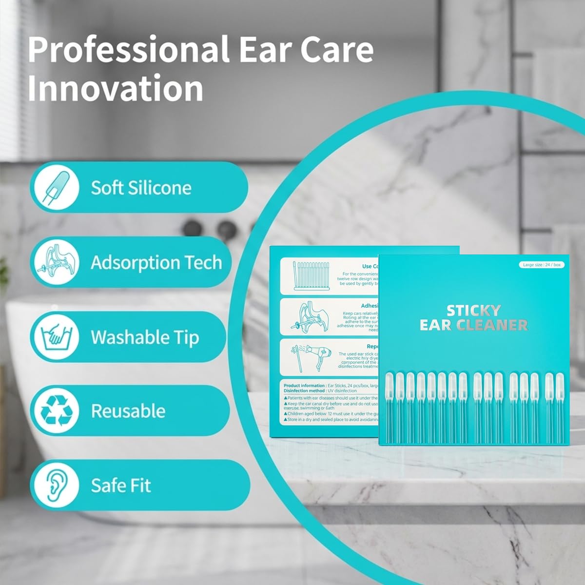 2026 New Sticky Ear Cleaning Stick, Sticky Ear Cleaner Gentle Ear Care, Reusable Soft, Portable Ear Pick, 3 Box(72 pcs)