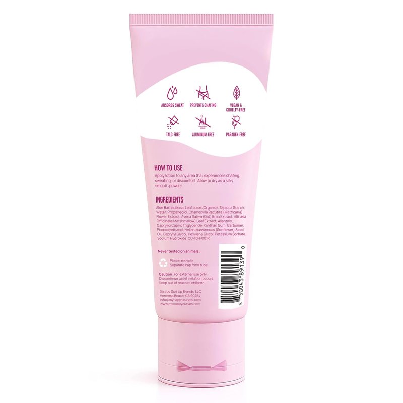 HAPPY CURVES Lotion to Powder Anti Chafing Odor Control Cream for Women: Aluminum-Free Cream for Private Parts, Under Breast, & Body 2.25 Fl Oz (1 Pack, Tahitian Vanilla)