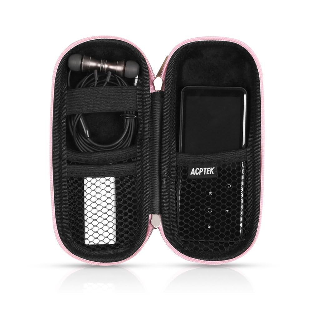 AGPTEK Carrying Case, EVA Zipper Carrying Hard Case Cover for Digital Voice Recorders, MP3 Players, Storage Holder for 3D Printing Pen, USB Cable, Earphones, Memory Cards, U Disk, Pink
