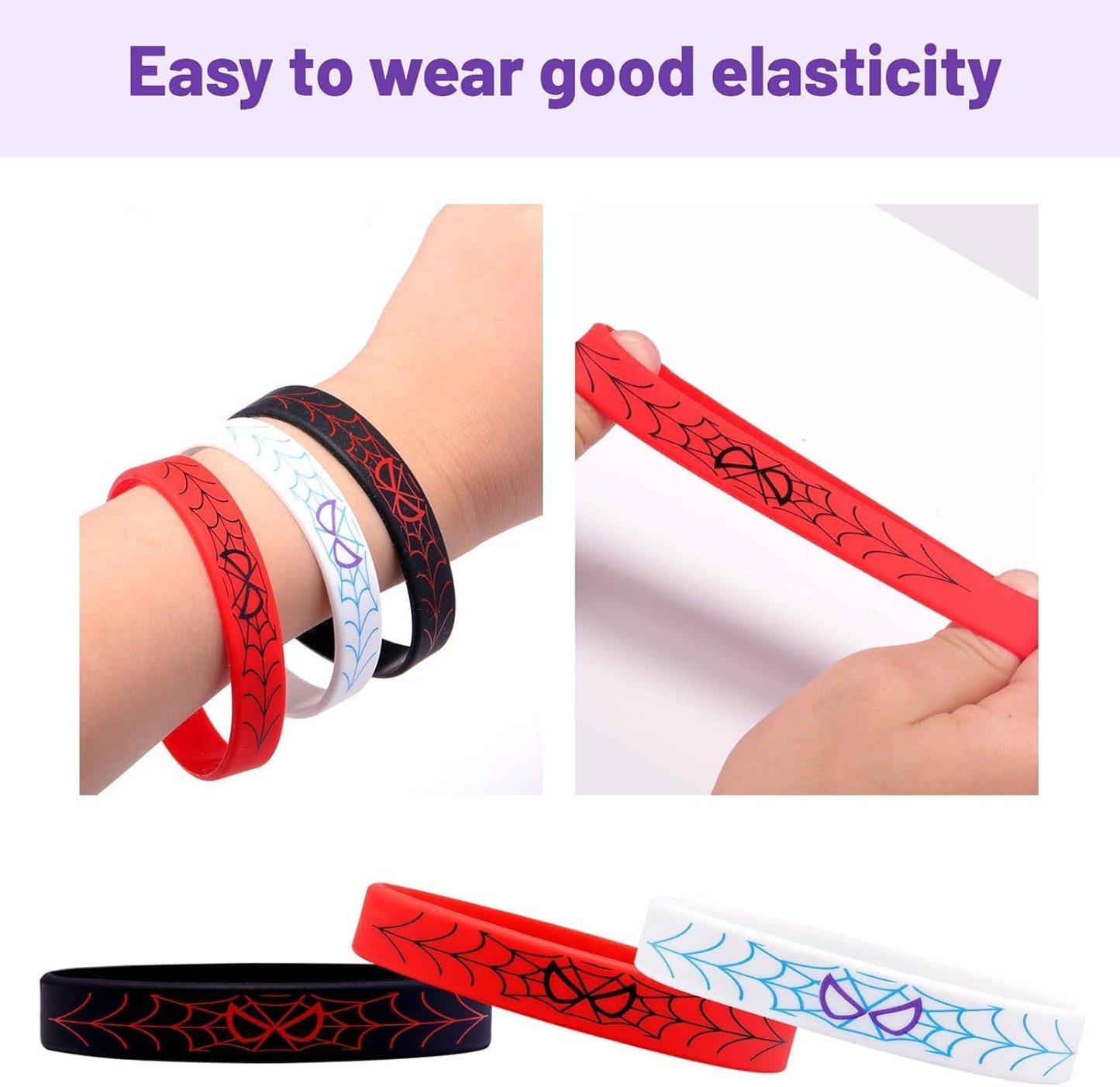 Spider Theme 24-Pcs Silicone Wristbands | Hero Party Decorations for Boys & Girls Birthday Favors