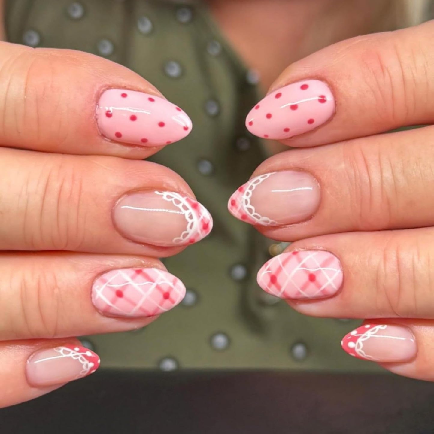 Flower Nail Press Ons - French Tip 3D Floral Butterfly Acrylic Nails | Glossy Pink Medium Almond Full Cover - 24 Pcs