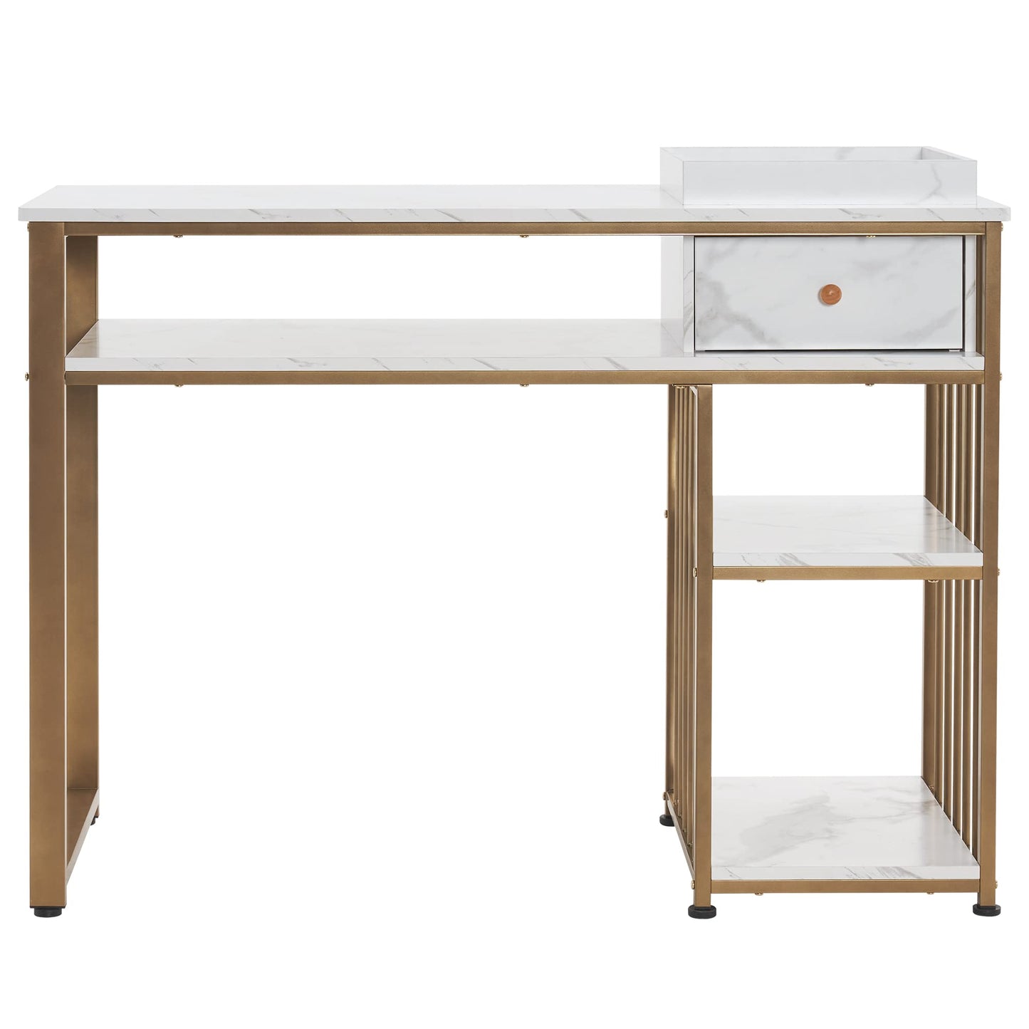 BarberPub Nail Table with Storage Marbling Texture Manicure Desk with Drawer Home Salon Beauty Equipment, 43"(L) x 17.7''(W) x 31.7"(H) 2408 (White)