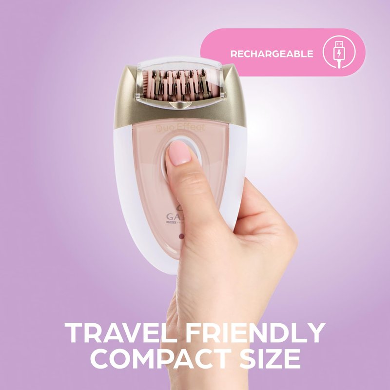 Epilady Gama Delicare Duo Rechargeable Epilator for Women, Cordless Electric Hair Removal Device, Hair Remover for Women, Bikini Trimmer for Women Pubic Hair, Dual Head, Dual-Volt, 2-Speed, LED Light