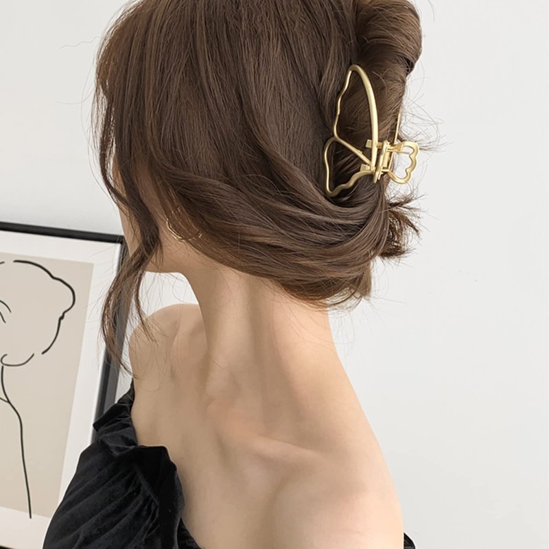 VinBee 4 PACK Gold Butterfly Hair Clips,Gold Hair Clips,Butterfly Claw Clip,Metal HairClip Catch Barrette Jaw Clamp for Women Half Bun Hairclips for Thick Hair (3.15 inch)