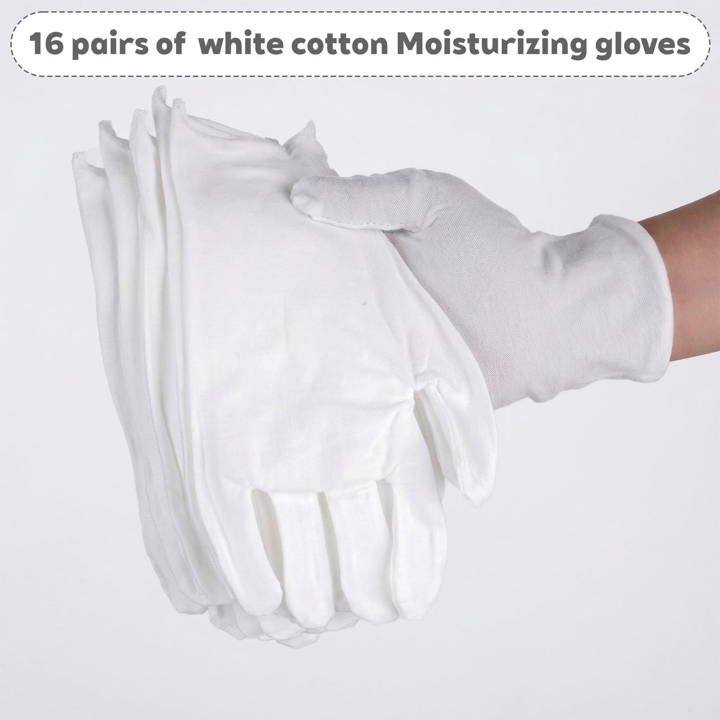 32 Pcs White Cotton Gloves, Moisturizing Sleep Gloves for Dry Hands Eczema, Reusable Gloves for Jewelry Art Inspection & Cosplay