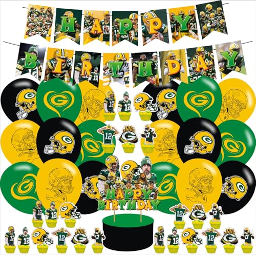 Green Bay Football Birthday Party Supplies Set - Cake Toppers, Balloons & Banner