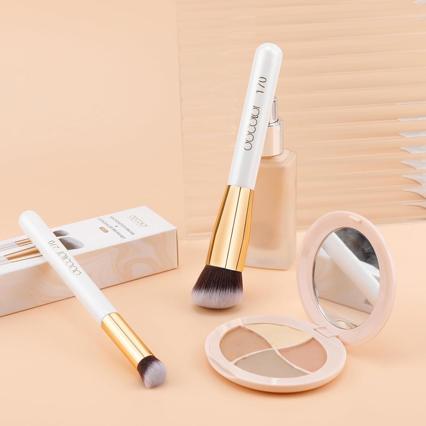 Docolor Foundation Brush Set - 2PCS Professional Angled Kabuki & Concealer Brushes for Flawless Makeup Application | Ideal for Liquid, Cream, and Mineral Blending