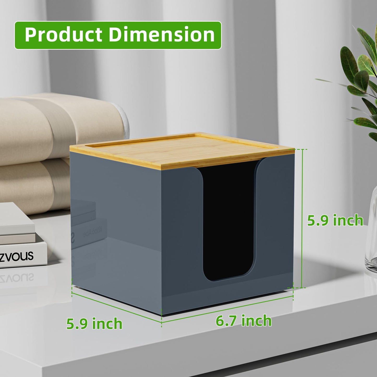 VITVITI Disposable Face Towel Holder Box, Acrylic Facial Towel Container for XL Clean Skin Club, Large Disposable Face Towels Storage with Bamboo Lid, for Bathroom, Vanity Makeup, Gray