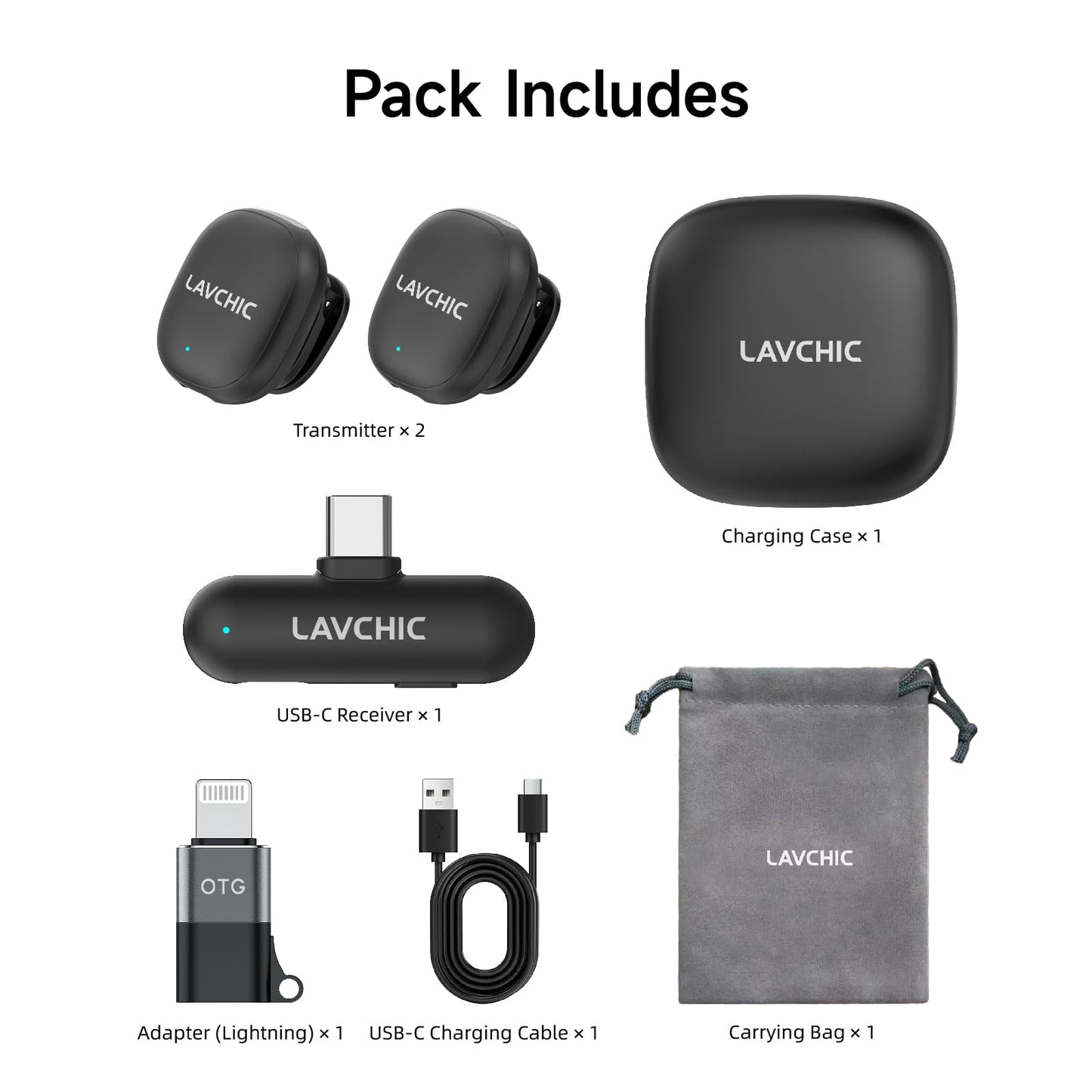 LavChic Mini Lavalier Microphone for iPhone Android Computer with Charging Case USB C Phone Mic for Vlogging Video Audio Recording Wireless Microphone AI Noise Reduction (Mini)