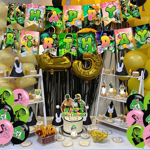 Rapper Singer ๐๐ฎ๐ป๐๐๐ธ Birthday Party Supplies Set - Banner, Cake & Cupcake Toppers