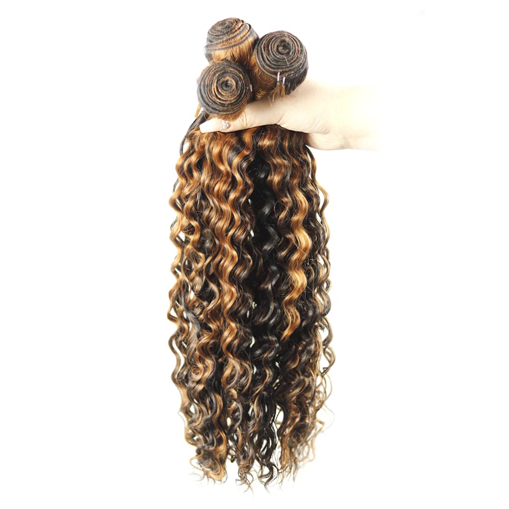 300g 30 32 34 Inch DiexrLamx Hair Ombre Bundles Brown Kinky Curly Bundle Brazilian Virgin Hair 3 Bundles Two Tone Color #30 Mixed With Color #1B Hair Weave