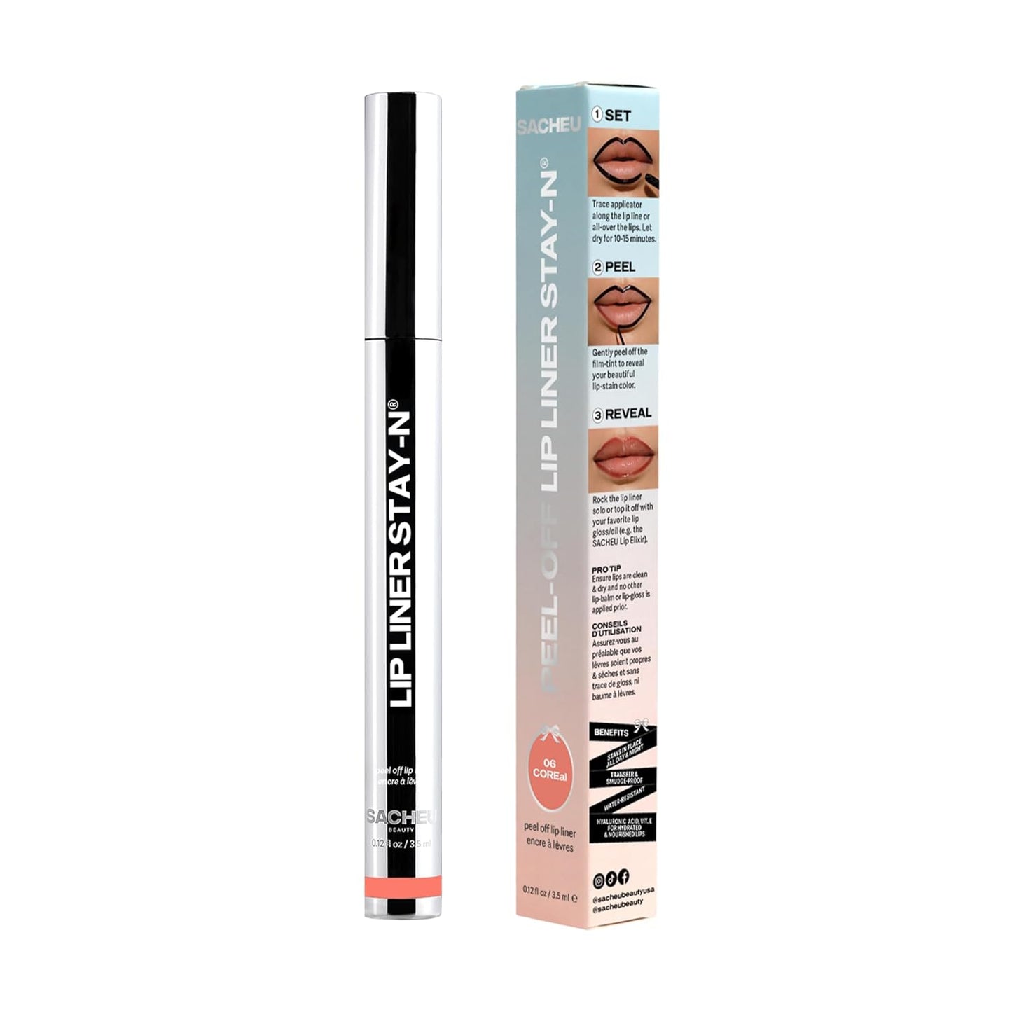 Sacheu Lip Liner - Long Lasting Waterproof Lip Tint with Hyaluronic Acid & Vitamin E | Transfer Proof Matte Finish, Vegan