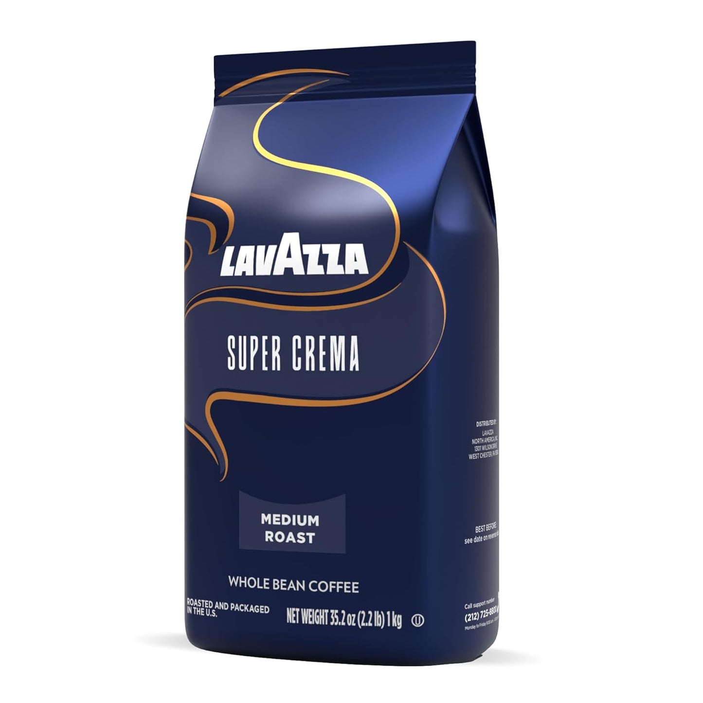 Lavazza Super Crema Whole Bean Coffee - Medium Espresso Roast | Arabica & Robusta Blend, 2.2 lb Bag