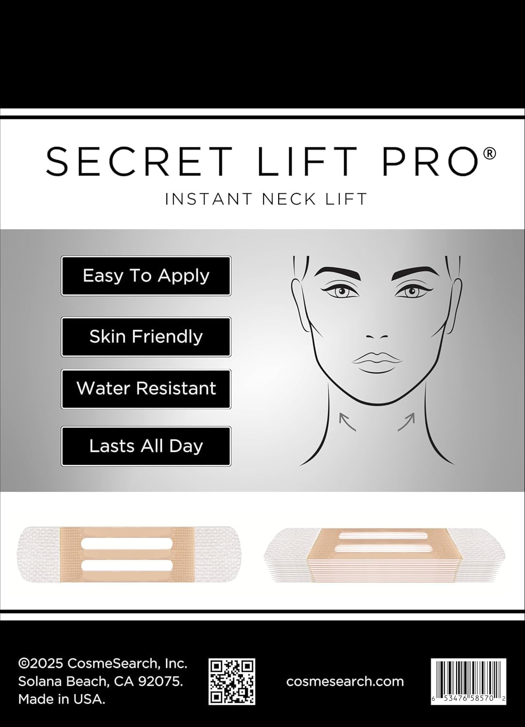 Secret Lift Pro Neck Lift Tapes - Instant Jowl & Jawline Lift, Medical Grade Hypoallergenic | 12 Count