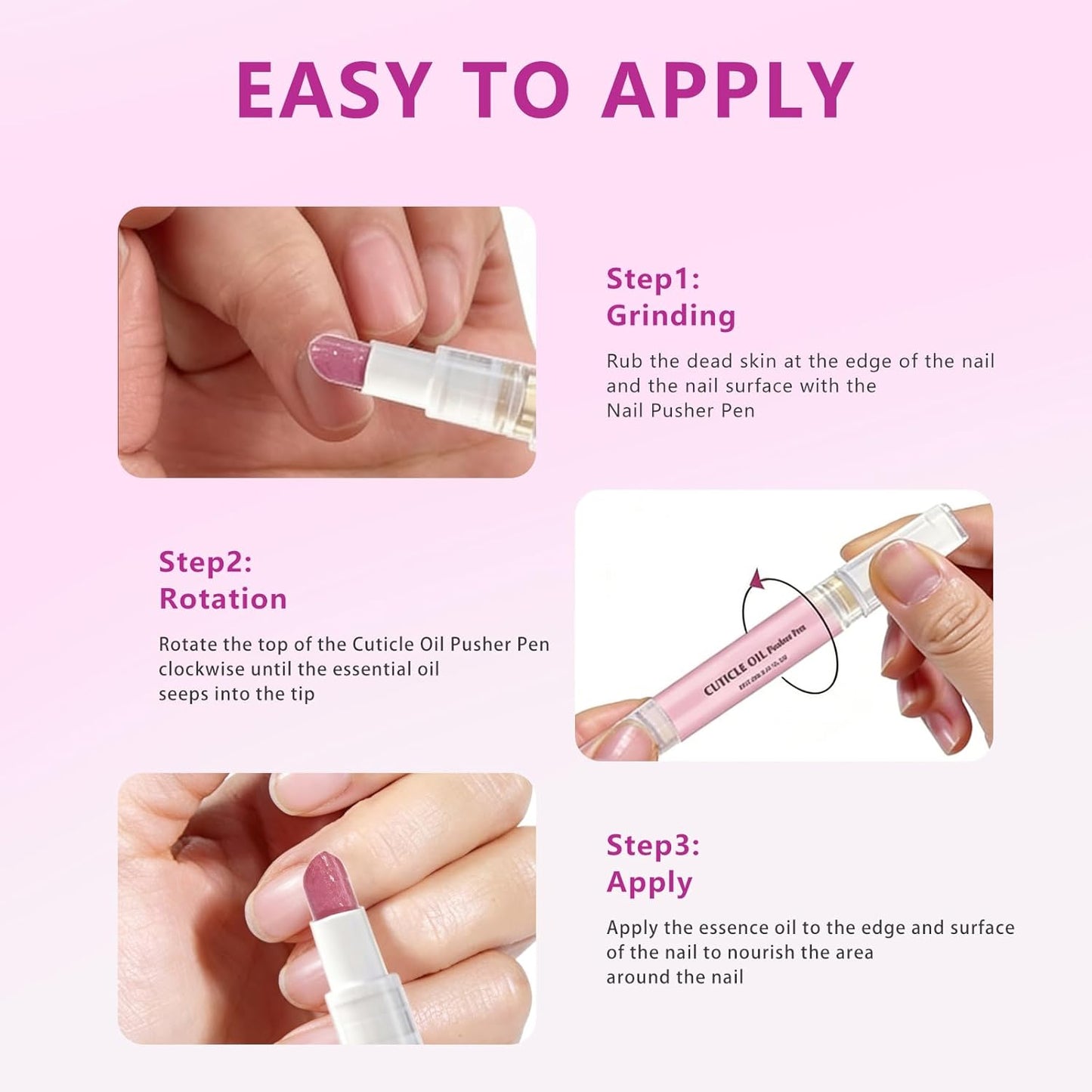 Ceramic Cuticle Oil Pusher Pen - 4-in-1 Nail Care Remover with Micro-Dosing Oil | Moisturize & Brighten Dry Nails (1PC)