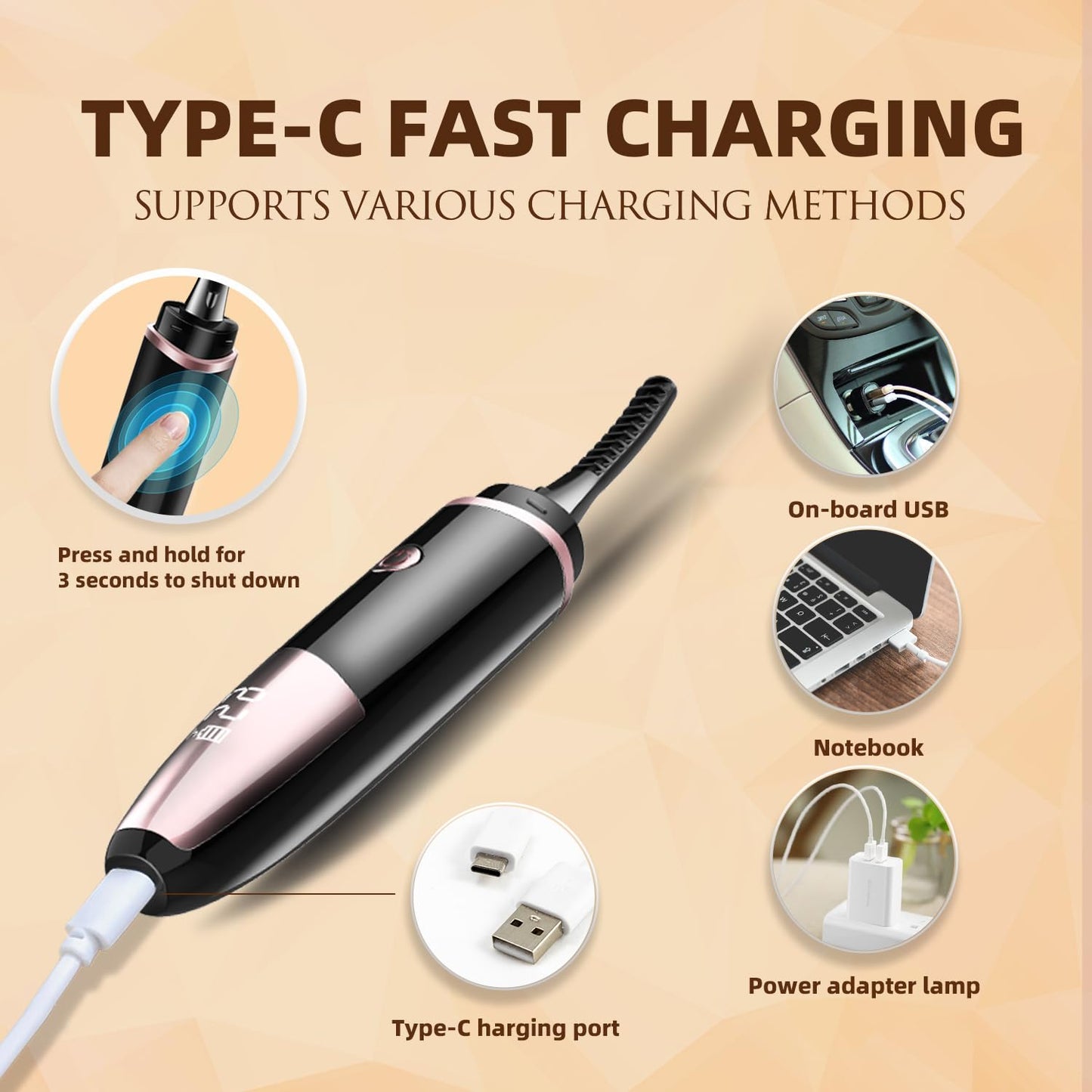 2026 Heated Eyelash Curler-USB Rechargeable Electric Eyelash Curler(Black)