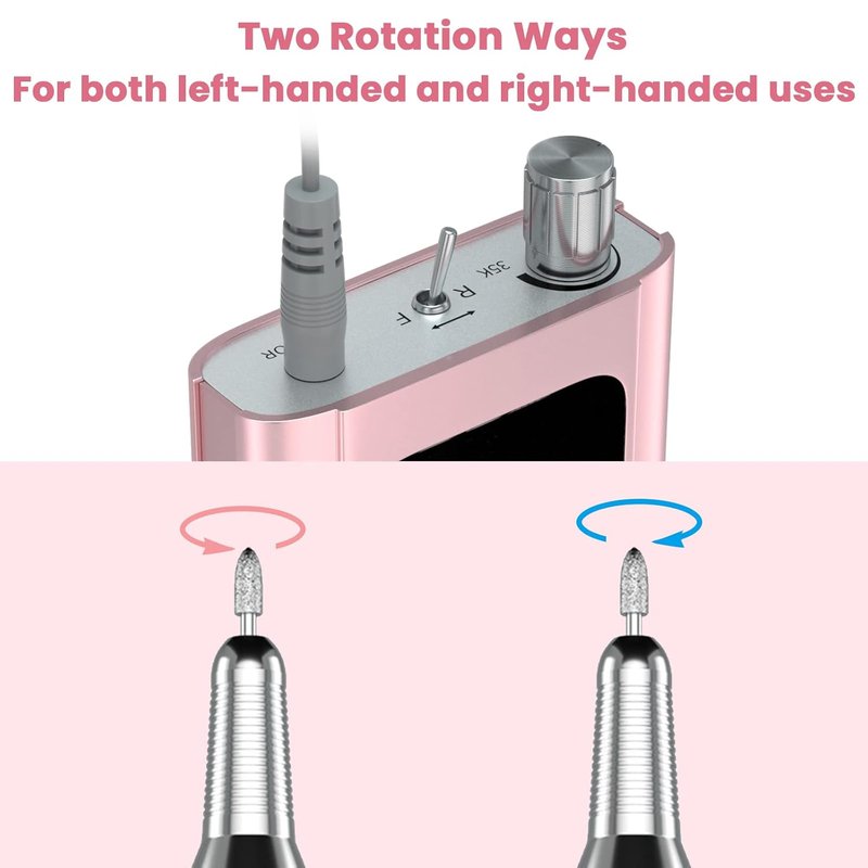Professional Nail Drill - High Torque 35000 RPM Rechargeable Electric Nail File | Portable Acrylic Gel Tool in Rose Gold