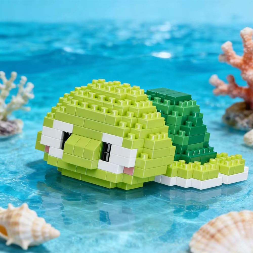 Sea Turtle Hand-Assembled Figurine, Cute Marine Animal Desk Decor, Ocean Theme Collectible Statue for Home Office Shelf
