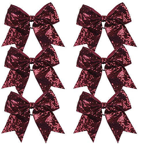 Maroon Sequin Cheer Bow - 8 Inch Holographic Cheerleading Hair Tie