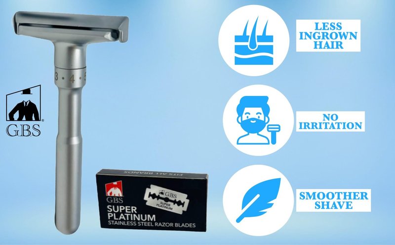 G.B.S Chrome Adjustable Men's Double Edge Safety Razor Blade and 10 G.B.S Platinum Blades Refills
