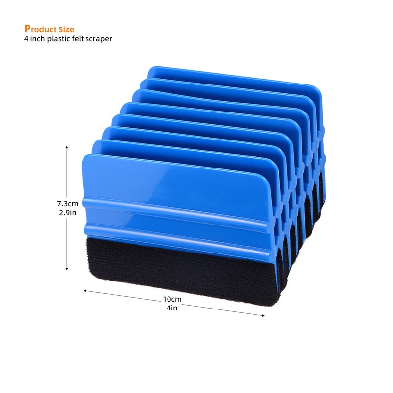 EHDIS 10pcs Vinyl Squeegee 4 Inch Car Vinyl Scraper Decal Applicator Window Tint Wallpaper Smoothing Tool with Black Fabric Felt Edge-Blue